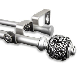 Thaddeus Double Curtain Rod 5/8" Diameter x 48" - 84" Long - Satin Nickel