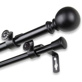 Josh Double Curtain Rod 5/8" Diameter x 48" - 84" Long - Black