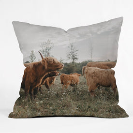 Chelsea Victoria Highland Cows In The Meadow 16" x 16" Outdoor Throw Pillow