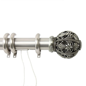 Galicia Decorative Traverse Rod with Rings 48" - 84" - Satin Nickel