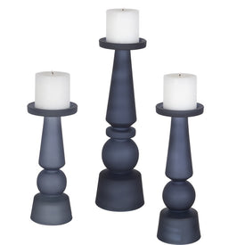 Cassiopeia Blue Glass Candle Holders Set of 3