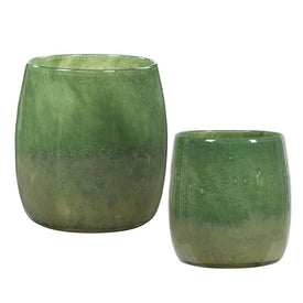 Matcha Green Glass Vases by Carolyn Kinder Set of 2