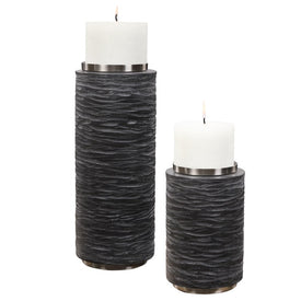 Strathmore Stone Gray Candle Holders by David Frisch Set of 2