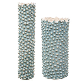 Ciji Aqua Ceramic Vases by Renee Wightman Set of 2