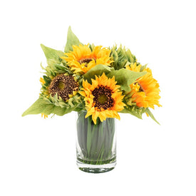 11" Artificial Sunflower Bouquet in Glass Vase with Acrylic Water