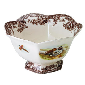 Spode Woodland Hexagonal Footed Bowl 8.5" - Lapwing/Quail