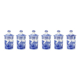 Spode Blue Italian Spice Jars Set of 6
