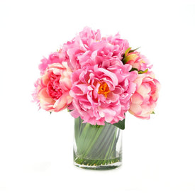 10" Artificial Pink Peonies in Glass Vase