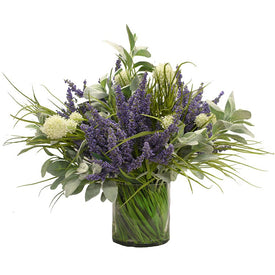 19" Artificial Heather and Allium in Glass Vase