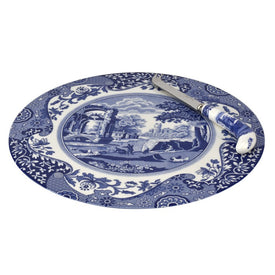 Spode Blue Italian Two-Piece Cheese Plate With Knife