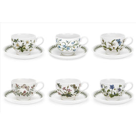 Botanic Garden Traditional-Shaped Teacups & Saucers - Assorted Motifs Set of 6