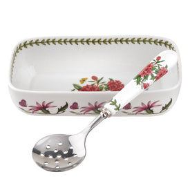 Botanic Garden Cranberry Dish with Slotted Spoon