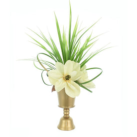 Artificial White Magnolia in Gold Vase