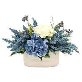 12" Artificial Berries and Hydrangeas in Cream Pot (Style 2)