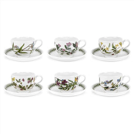 Botanic Garden Traditional-Shaped Breakfast Cups & Saucers - Assorted Motifs Set of 6