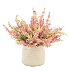 13" Artificial Pink Heather in Gray Fiberstone Container
