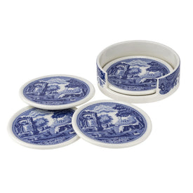 Spode Blue Italian Four-Piece Ceramic Coasters with Holder