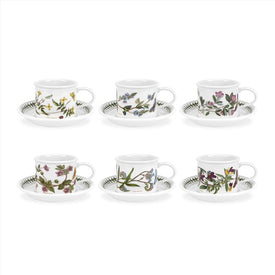 Botanic Garden Drum-Shaped Teacups & Saucers Set of 6 - Assorted Motifs