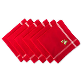 Red Embroidered Mistletoe Corner with Border Napkins Set of 6