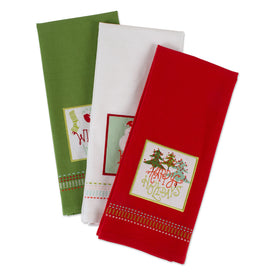 Cozy Christmas Embellished Dish Towels Set of 3 Assorted