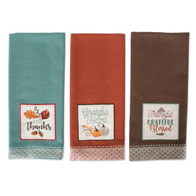 Thankful/Grateful Thanksgiving Embroidered Dish Towels Set of 3