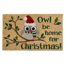 Owl Be Home For Christmas 18" x 30" Vinyl Back Coir Doormat