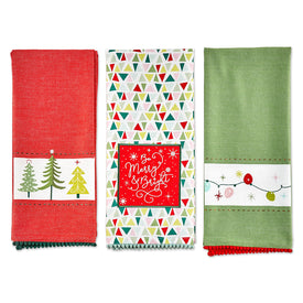 Festive Christmas Embellished Dish Towels Set of 3 Assorted