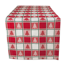 Holiday Trees Woven Check Table Runner and Napkins Set