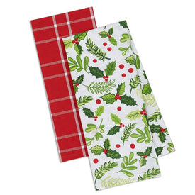 Boughs of Holly Dish Towels Set of 2 Assorted