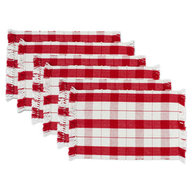 Red Tinsel Plaid Fringed Placemats Set of 6