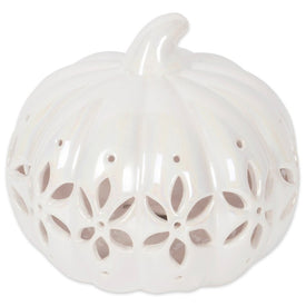 Short Pearl White Pumpkin with Flower Lantern