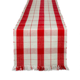 Red Tinsel Plaid Fringed Table Runner 13" x 72