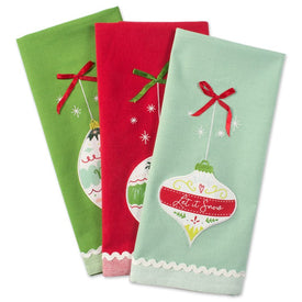 Holiday Ornaments Embellished Dish Towels Set of 3 Assorted