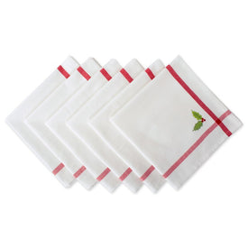 White Embroidered Holly Corner with Border Napkins Set of 6