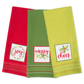 Holiday Greetings Embellished Dish Towels Set of 3 Assorted