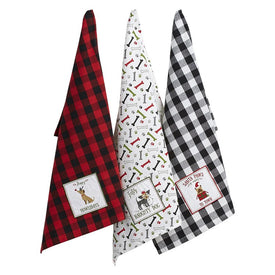 Christmas Puppy Embellished Dish Towels Set of 3