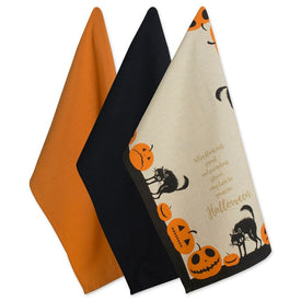 Jack-O'-Lantern Halloween Printed Dish Towels Set of 3 Assorted