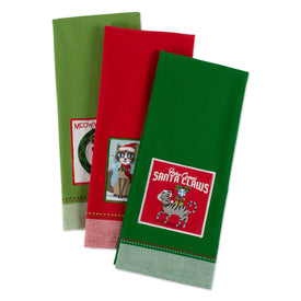 Christmas Kitty Embellished Dish Towels Set of 3 Assorted