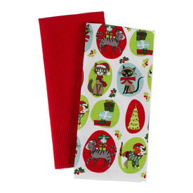 Christmas Kitty Dish Towels Set of 2 Assorted