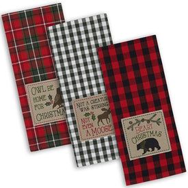 Cabin Christmas Embroidered Dish Towels Set of 3 Assorted