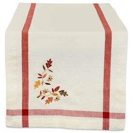 Natural Embroidered Fall Leaves Corner with Border 14" x 72" Table Runner