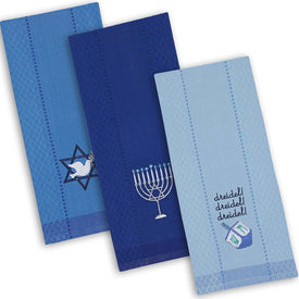 Blue Hanukkah Embroidered Dish Towels Set of 3 Assorted