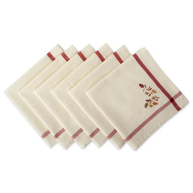 Natural Embroidered Fall Leaves Bordered Napkins Set of 6