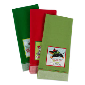 Holiday Pup Embellished Dish Towels Set of 3 Assorted