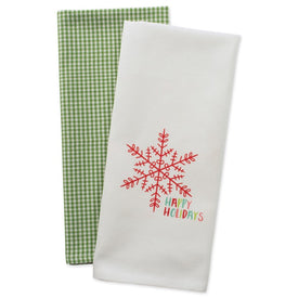 Green Check & White Happy Holidays Dish Towels Set of 2