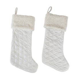 Cream Diamond Quilted Holiday Stocking with Fur Cuffs Set of 2