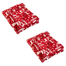 Holiday Reindeer 50" x 60" Plush Fleece Blankets 2-Pack