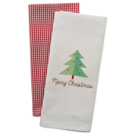 Red Check & White Merry Christmas Dish Towels Set of 2