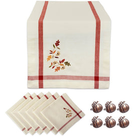 Natural Embroidered Leaves Collection Table Runner and Napkins Set