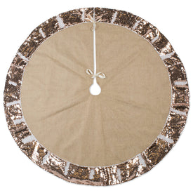 Holiday Tree Skirt Linen with Champagne Sequin Border